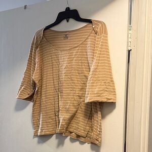 Jones New York Beige Striped Short Sleeve Top